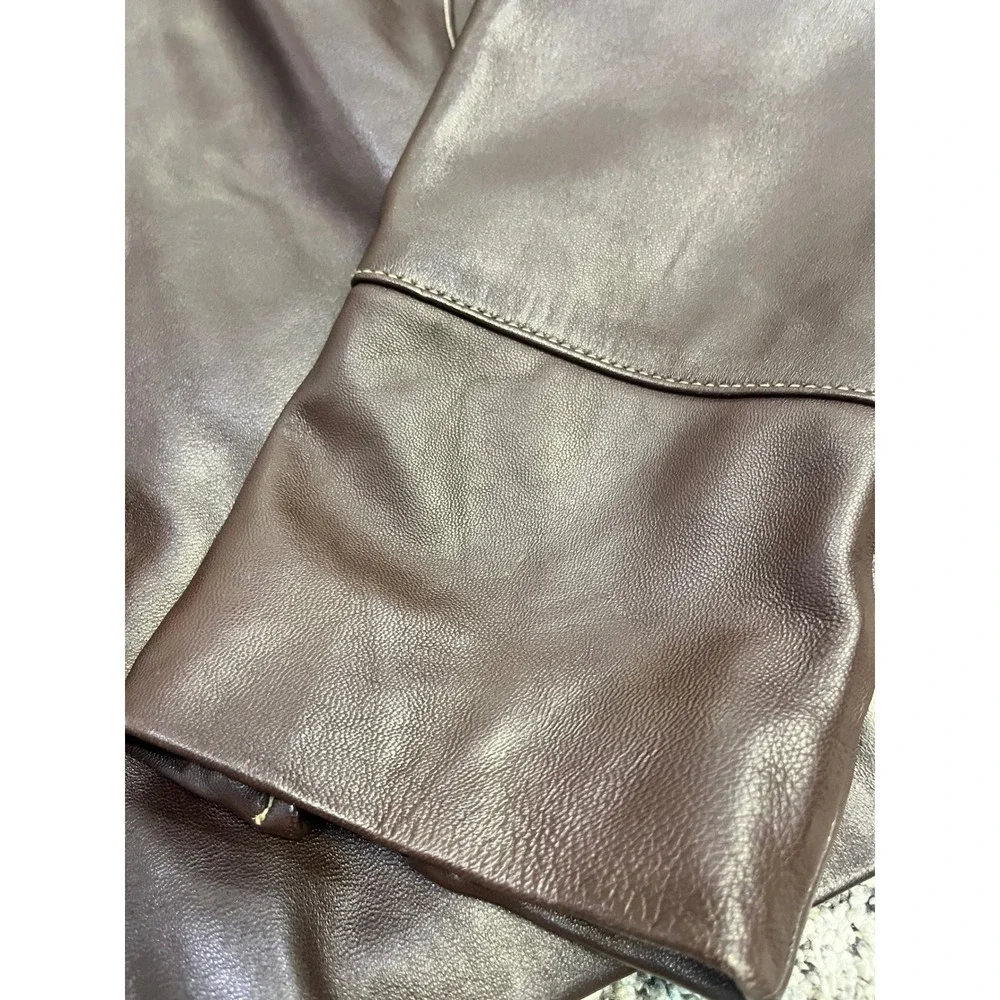 Luxury Women's Genuine Leather Real Fur Collar Jacket Brown Warm Winter Coat Y2K - Picture 11 of 14